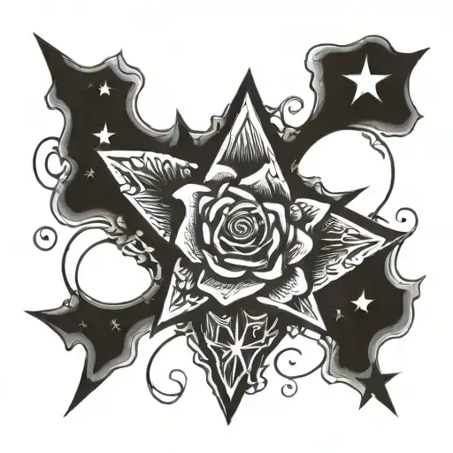 Rose Over A Pentagram And With Stars