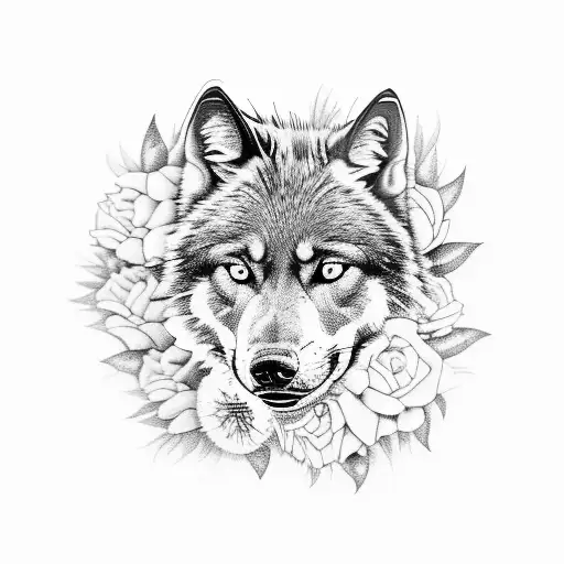 A Majestic Black Wolf Surrounded By A Sea Of Vibrant Flowers