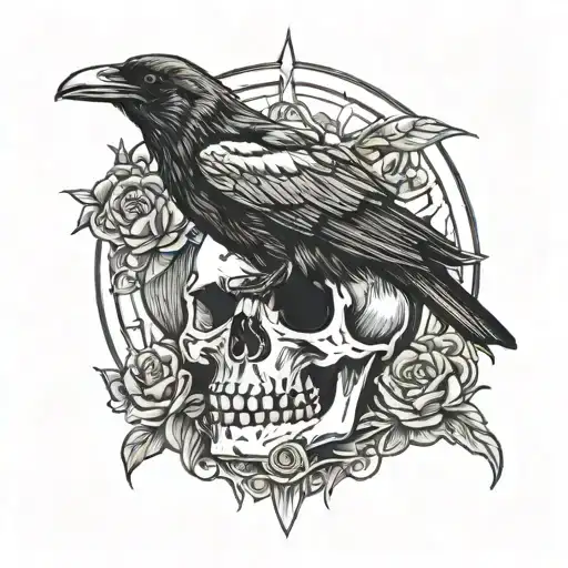 Gothic Cemetery Raven Skull