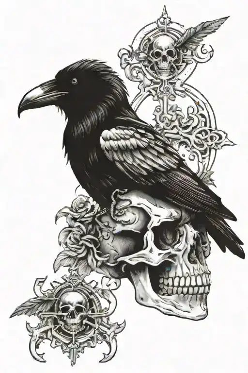 Gothic Cemetery Raven Skull