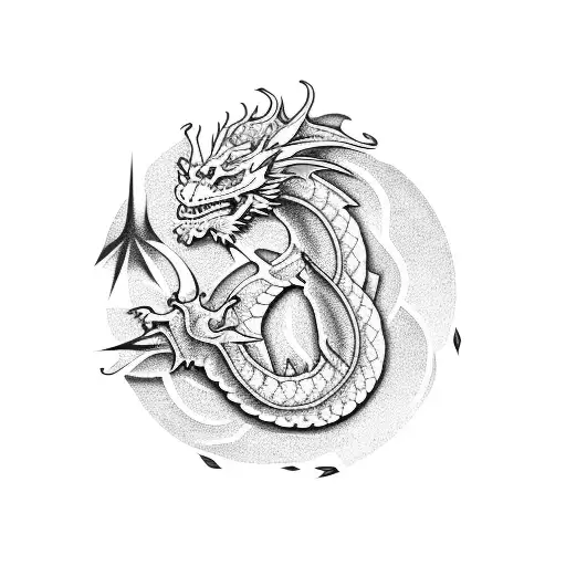 Dragon Flower In Dotwork Style