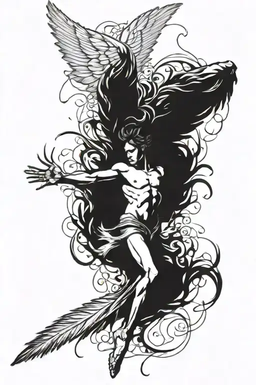 Icarus Falling Angel With Feathers