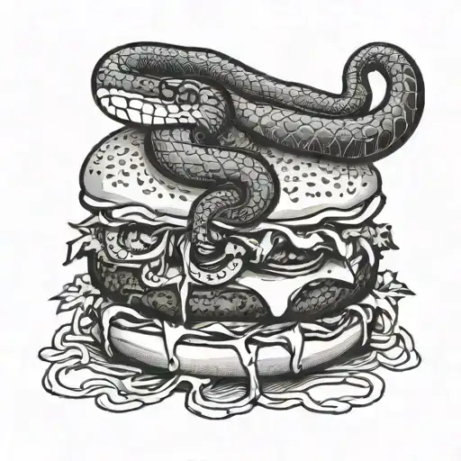 Mamba Snake Wrapped Around Burger Simple Drawing