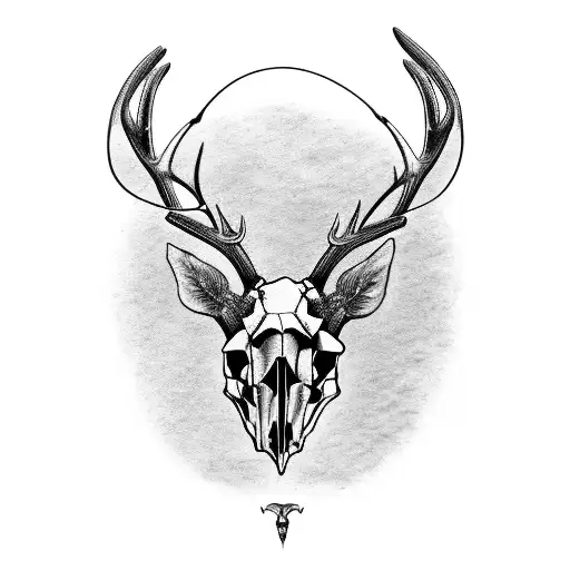 Deer Skull Fishing Pole Rifle And Bow