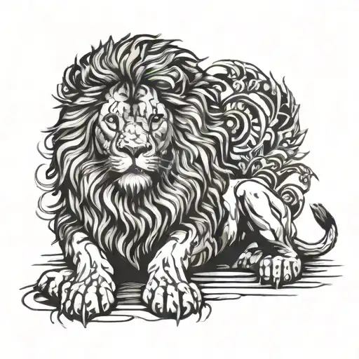 Lion Sitting Down Staring Directly Very Angry Lion