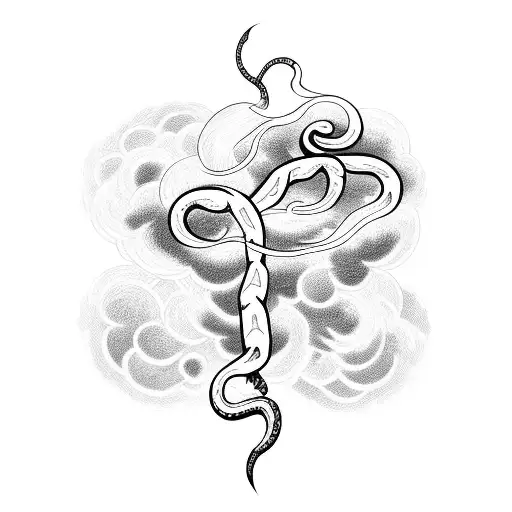 Clouds And Lightning With A Snake And Rose