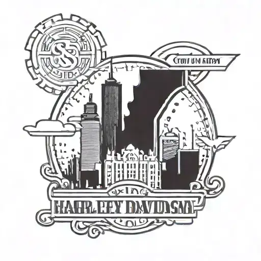 Chicago Skyline With A Harley Davidson Logo Incorporated