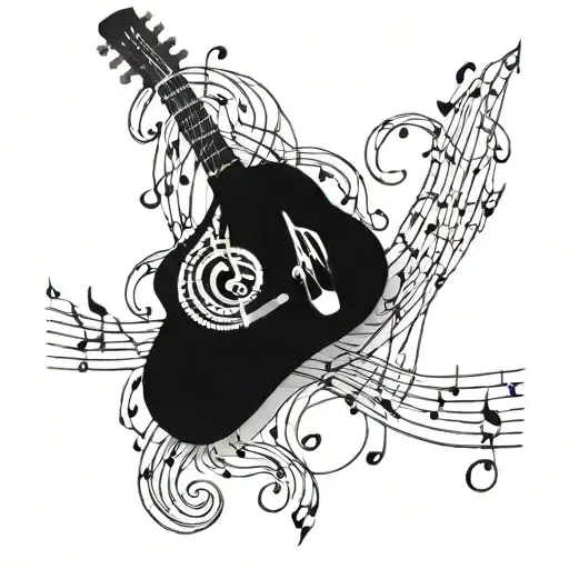 Incorporate Music Notes And Lyrics Intertwined With Guitar Strings