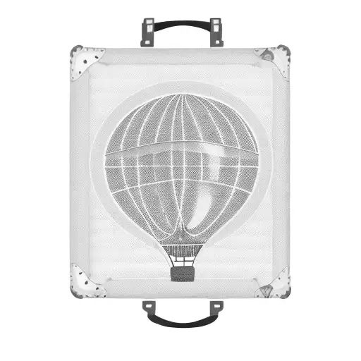 A Vintage Suitcase With Travel Stickers And A Hot Air Balloon Emerging From It