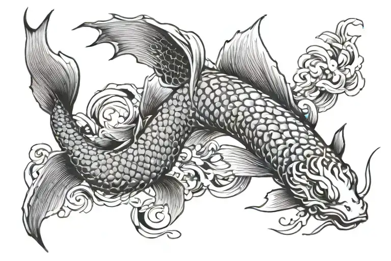 Koi And Dragon Flying