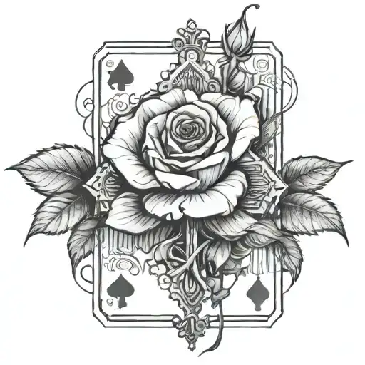 Rose Behind A Cross With Playing Cards