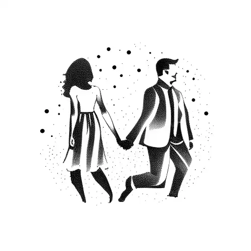 A Silhouette Of A Father And Daughter Holding Hands