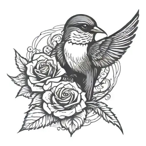 Swallow With A Rose