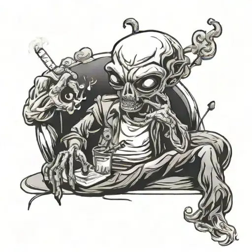 Little Realistic Alien Smoking Blund Wearing A Shirt