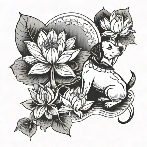 Dog And Lotus Flower