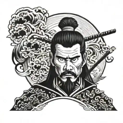 Samurai Face Tradi Japanese Style Illustration