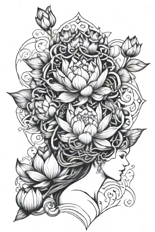 Lotus Flowers Intertwining Athena Looking Down At Atlas