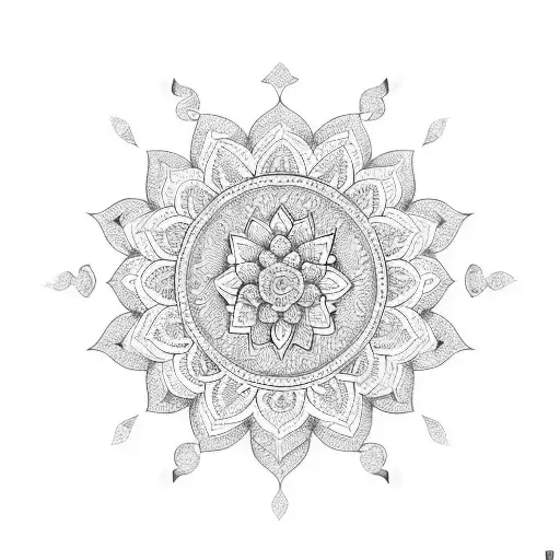 A Mandala-inspired Design Incorporating Hawaiian Flowers And Symbols In Blackwork Style