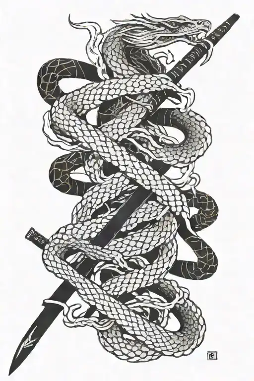 Oriental Katana Fire And Snake