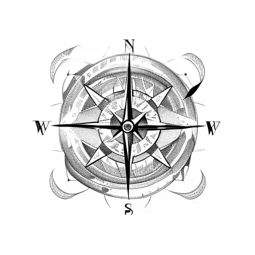 A Snake Coiled Around A Compass Pointing Towards Different Travel Destinations With Constellations