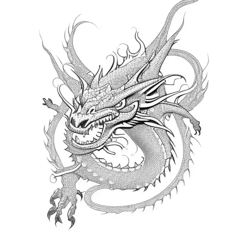 A Majestic Dragon Intertwined With Blooming Flowers