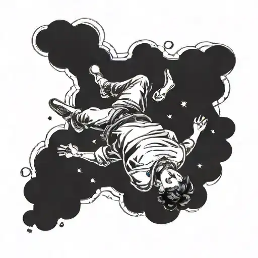 Black And White Falling Man On His Back With The Trace In The Sky