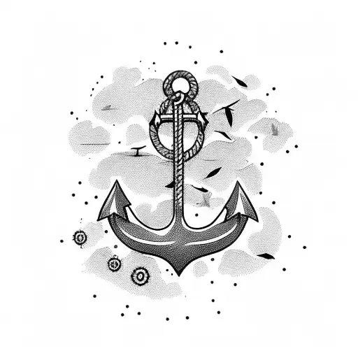 Broken Watch Anchor And Black Tree With Birds Comming Out