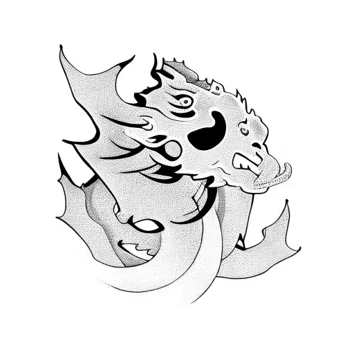 Dragon Mask Surrounded By Cherry Blossoms