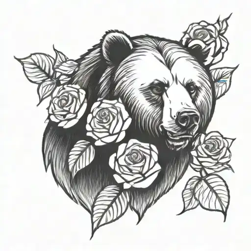 Bear Head With Roses