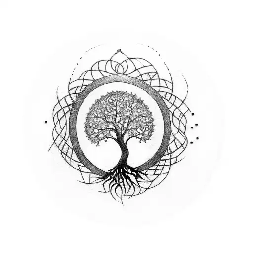 Tree Of Life With Roots On Circle Size