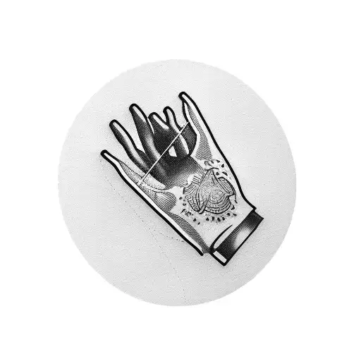 A Baker's Hand Holding A Guitar Pick With Rock Metal Symbols