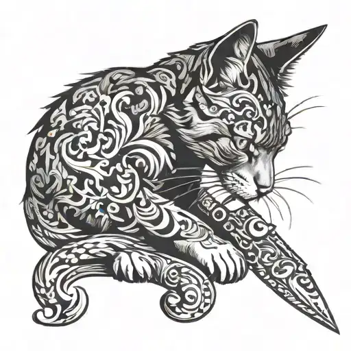 Smoking Cat With A Penknife In Its Paw