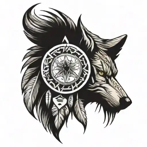 Native American With African Tribal Shield Wolf Crest