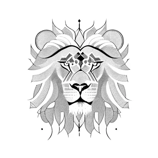 A Lion And A Sword Intertwined In An Ancient Greek Pattern