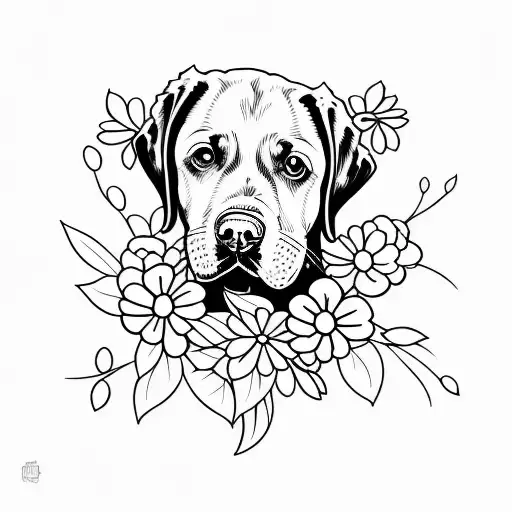 Black Lab With Flowers