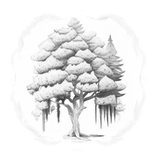 Lebanese Cedar Tree With Roman Ruins