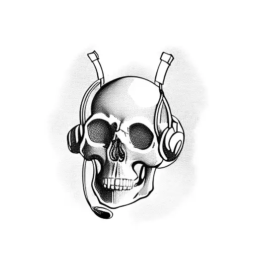 A Skull Wearing Headphones Surrounded By Musical Notes And Lyrics