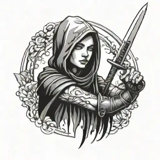 Warrior Girl In A Hood Holding A Dagger In Her Hand
