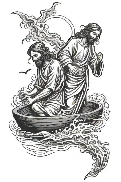 Jesus Helping Peter Out Of The Water