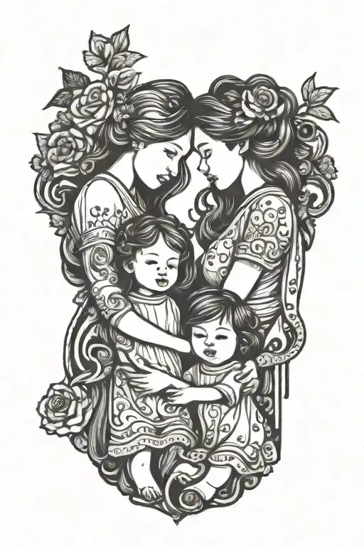 Wife And Two Daughters Holding Hands