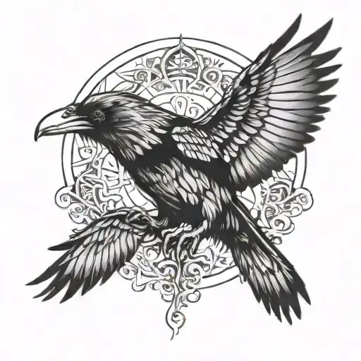 Raven With Wings Open