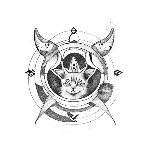 Aquarius Tattoo With Space And Cats