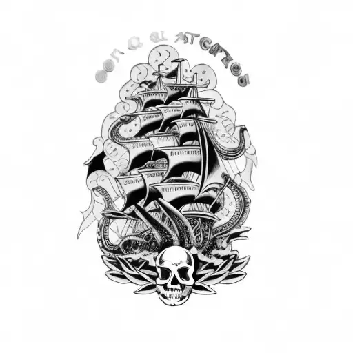 A Ship With An Octopus On It Skull Below And Diver