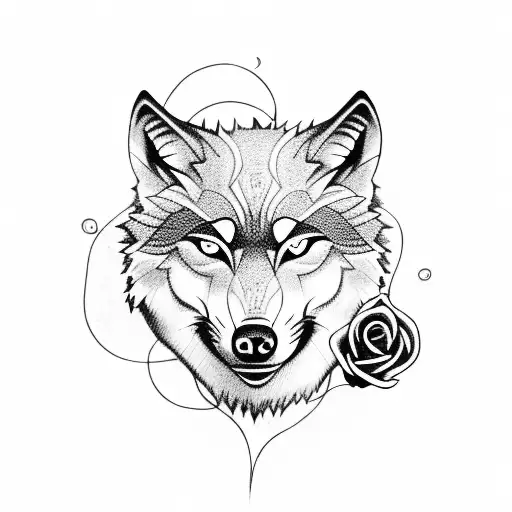 Wolf Head With Roses And Snake