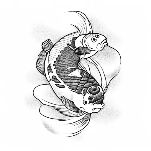 Koi Fish Swimming In A Blackwork Wave
