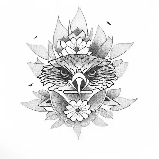 A Serene Lake With Nature Flowers And Eagle