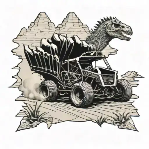 A Sprint Car Racing Through A Desert Landscape Made Of Dinosaur Bones