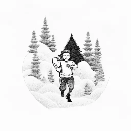 Boy Running In The Forest