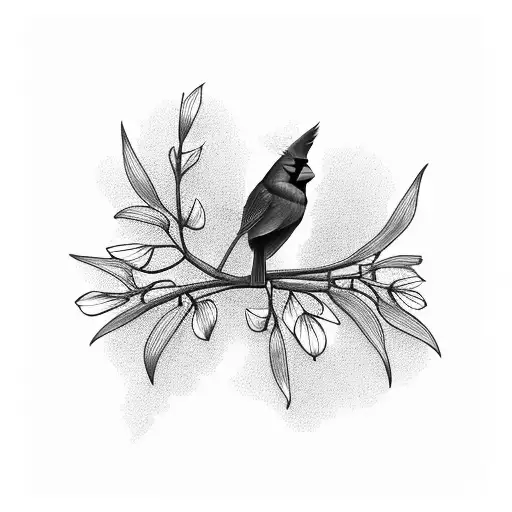 Cardinal Perched On Lilacs