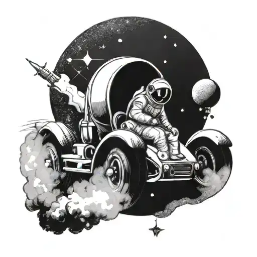 Astronaut Driving A Vintage Car Through Space